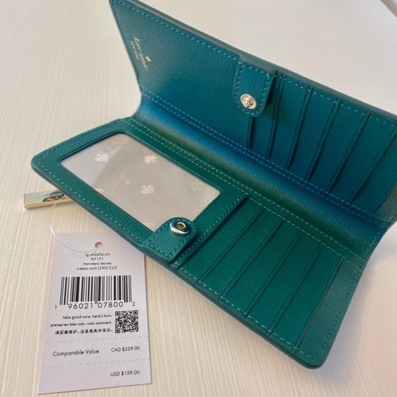 Kate Spade darcy monstera leaves large slim bifold wallet new - Picture 3 of 4